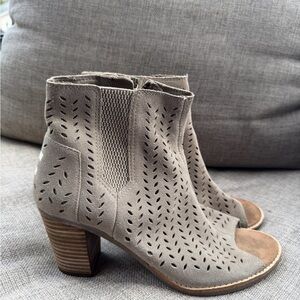 Toms Perforated Taupe Ankle Booties